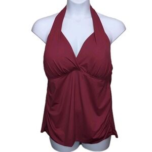 La‎ Blanca Tankini Top Womens Plus Size 20W Magenta Halter Shirred Ruched Plunge
